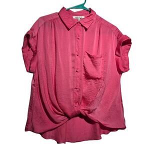 Rose Olive top Shirt Blouse medium pink blush sheer Size M Spring Preppy